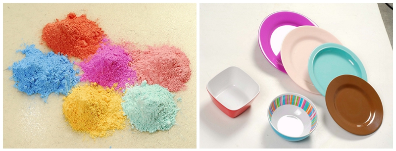 polvo y placas de resina de melamina de colores