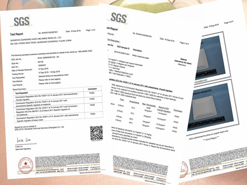 Certificado SGS de melamina Huafu 2019