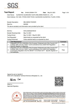 Certificado SGS de Huafu Chemicals 2023