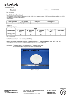 Certificado Intertek de resina de melamina Huafu 2024